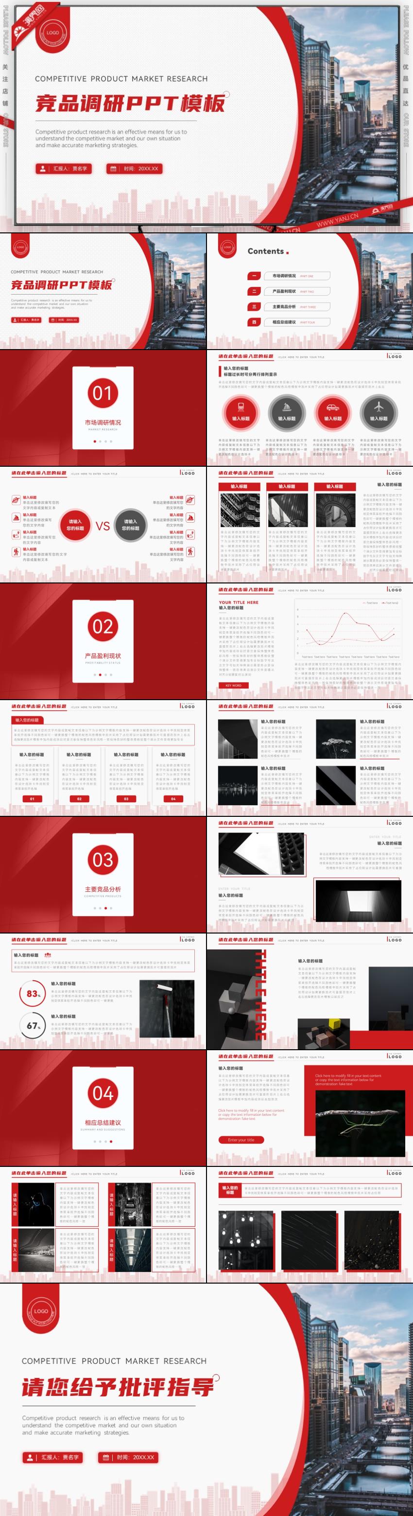 紅色商務風競品調研分析報告PPT模板