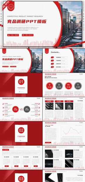紅色商務風競品調研分析報告PPT模板