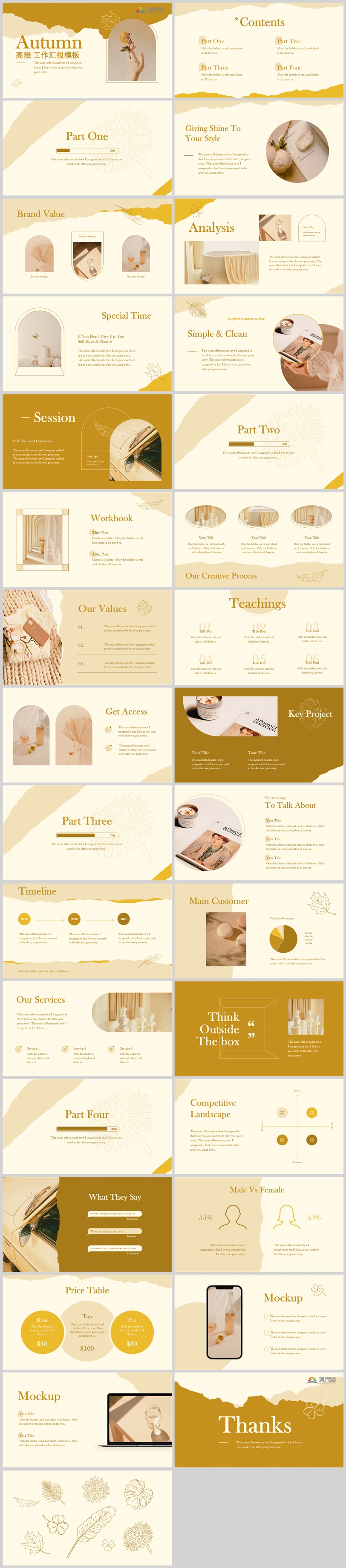 莫蘭迪色秋日高雅工作匯報PPT模板