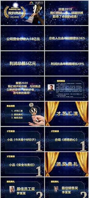 高端藍(lán)金色粒子年會(huì)頒獎(jiǎng)PPT模板