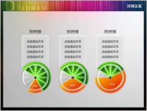 創(chuàng)意桔瓣三圓對(duì)比餅形圖PPT圖表