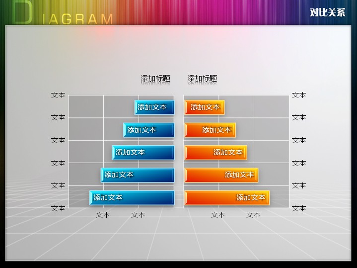 双向两色立体对比柱形图ppt图表