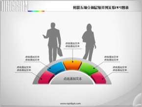 剪影五項立體層級并列關系PPT圖表