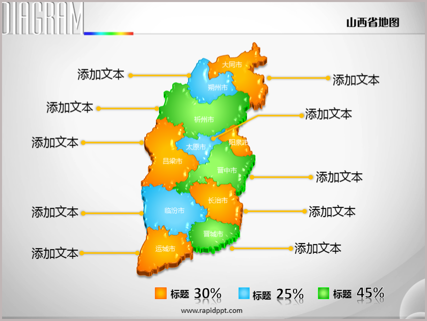 3d立体市县矢量山西省地图ppt图表