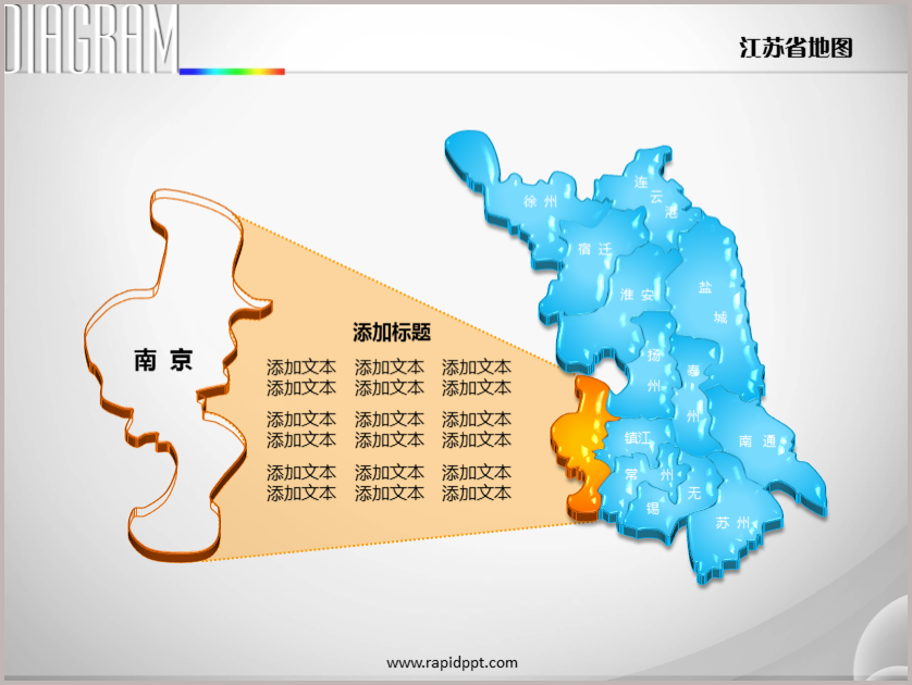 3d立体市县矢量江苏省地图ppt图表