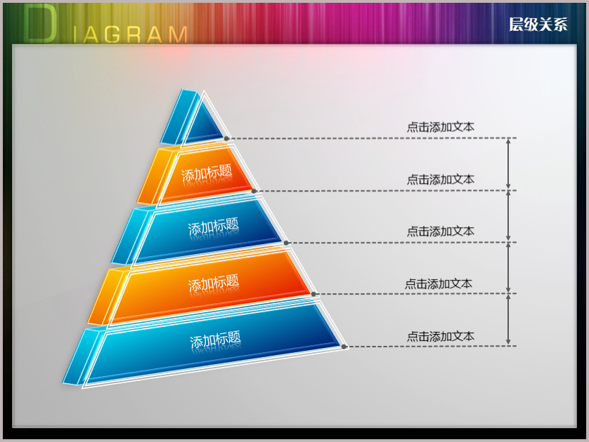 五层立体金字塔层级关系ppt图表