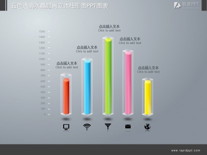 五色透明水晶时尚立体柱形图ppt图表