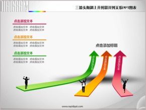 三箭頭傾斜上升剪影并列關(guān)系PPT圖表