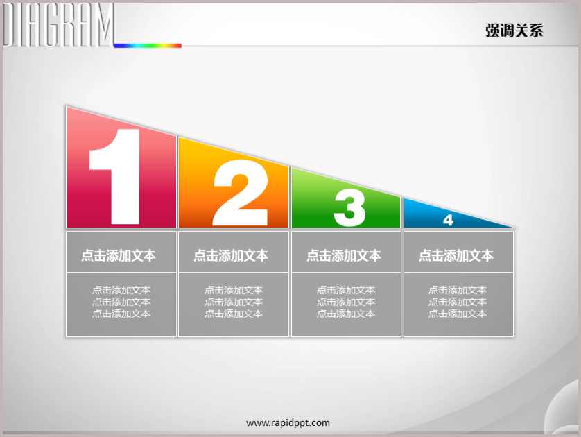 四项三角状逐个递减并列关系ppt图表