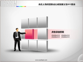 商務人物剪影推動方格強調關系PPT圖表