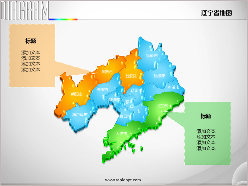 3d立体市县矢量辽宁省地图ppt图表