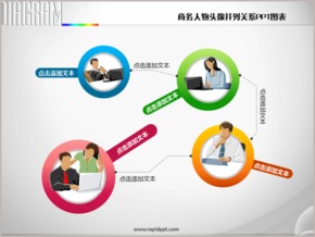 商務人物頭像并列關系PPT圖表