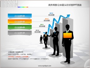 商務剪影立體箭頭柱狀圖PPT圖表