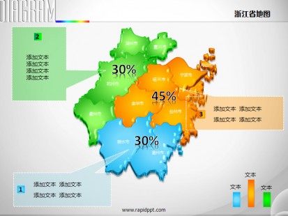 3d立体市县矢量浙江省地图ppt图表图片