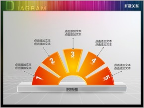 橙色五項(xiàng)立體水晶扇形PPT圖表