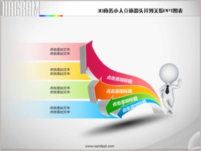 3D商務小人立體箭頭并列關系PPT圖表