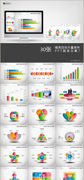 精美四色矢量商務PPT圖表合集30張