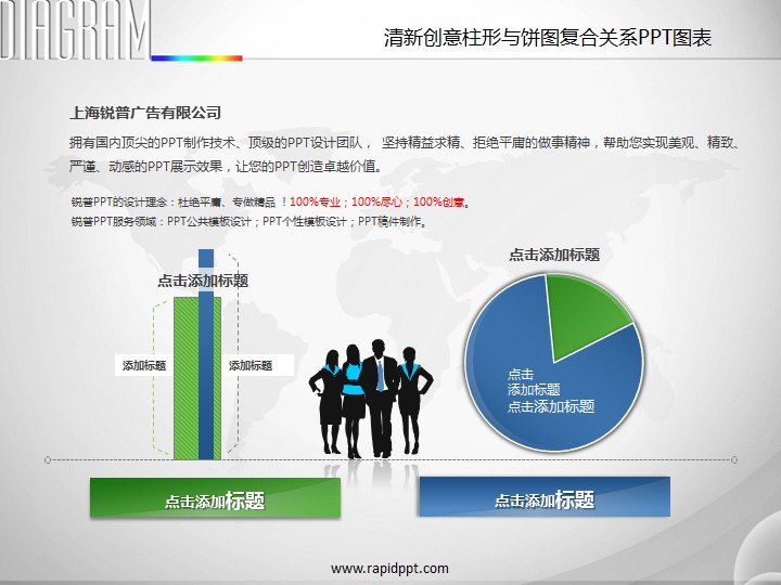 清新创意柱形与饼图复合关系ppt图表