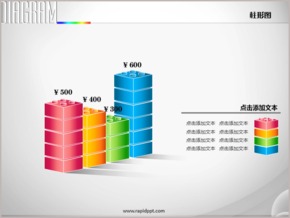 四色拼板層層疊加柱形圖PPT圖表