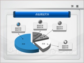 藍色商務蕾絲花紋餅形圖PPT圖表