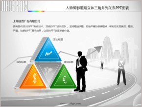 人物剪影道路立體三角并列關(guān)系PPT圖表