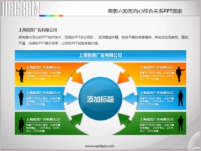 剪影六矩形向心綜合關系PPT圖表