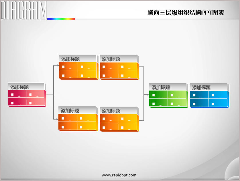 横向三层四色组织结构ppt图表