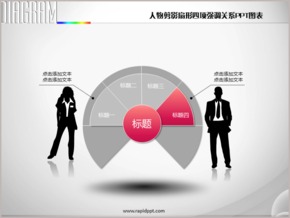 人物剪影扇形四項強調關系PPT圖表