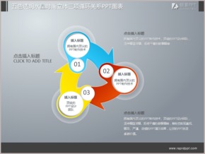 五色透明水晶時尚立體三項循環(huán)關系PPT圖表