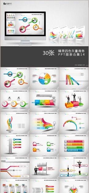 精美四色矢量商務PPT圖表合集30張