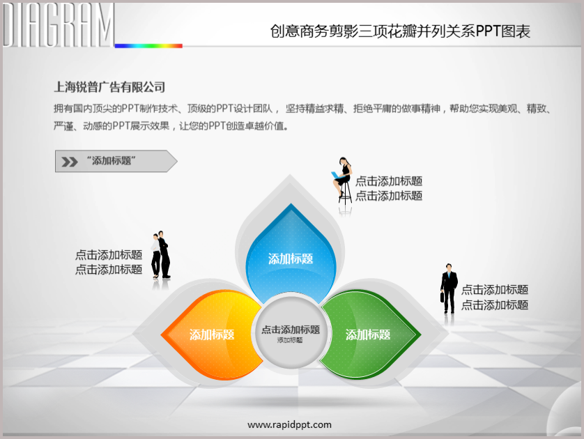 创意商务剪影三项花瓣并列关系ppt图表