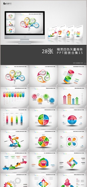 精美四色矢量商務(wù)PPT圖表合集28張