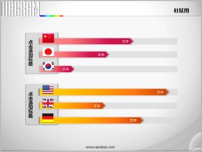 六項(xiàng)兩組國旗對比柱形圖PPT圖表