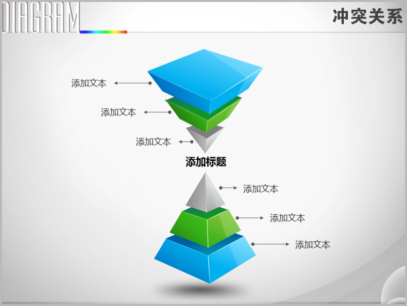 双立体三层金字塔对比冲突关系ppt图表