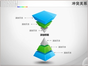 雙立體三層金字塔對比沖突關系PPT圖表