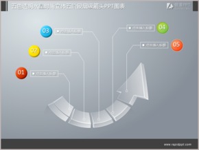 五色透明水晶時(shí)尚立體五階段層級(jí)箭頭PPT圖表