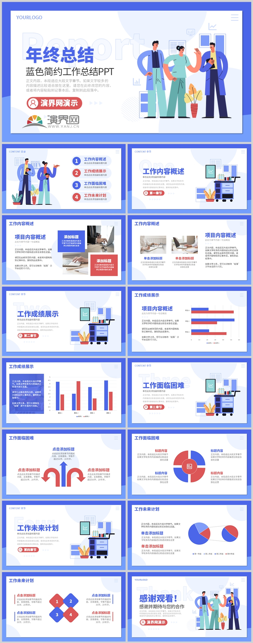 藍(lán)色簡約年終工作總結(jié)匯報PPT模版