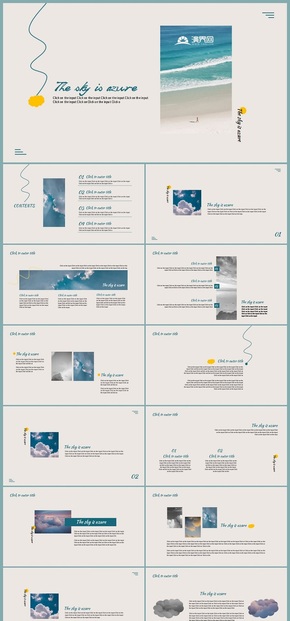 日系蔚藍(lán)色天空治愈通用PPT模板