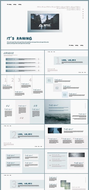 藍(lán)色灰色調(diào)雨天日常通用PPT模板