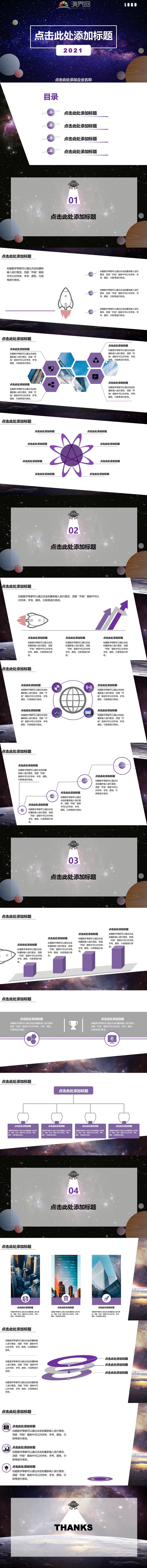 紫色星空大氣簡約商務風工作匯報ppt動畫模板