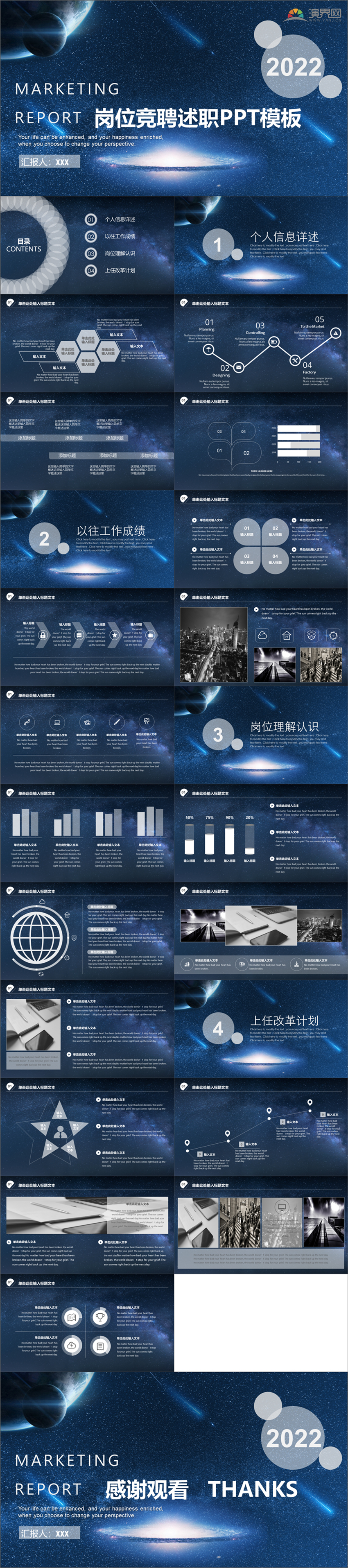 藍(lán)色星空個(gè)人崗位競(jìng)聘述職面試求職PPT