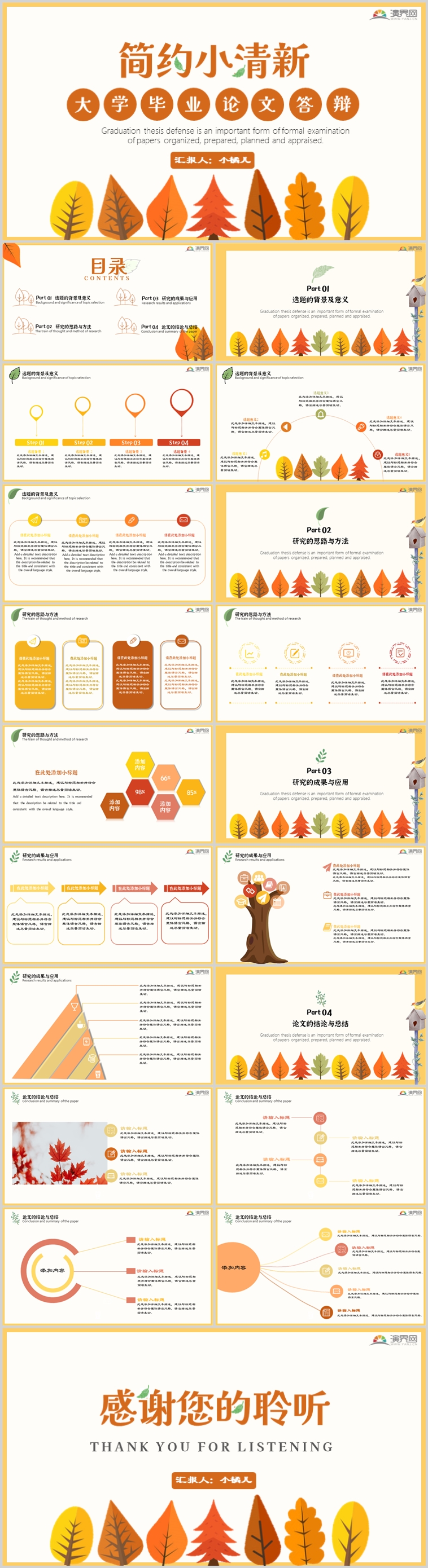 簡約小清新橙色系列大學(xué)畢業(yè)論文答辯PPT模板