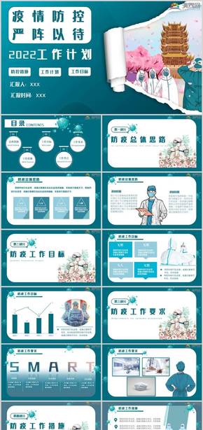 藍色綠色工作匯報疫情防控醫(yī)院工作總結(jié)工作計劃PPT模板