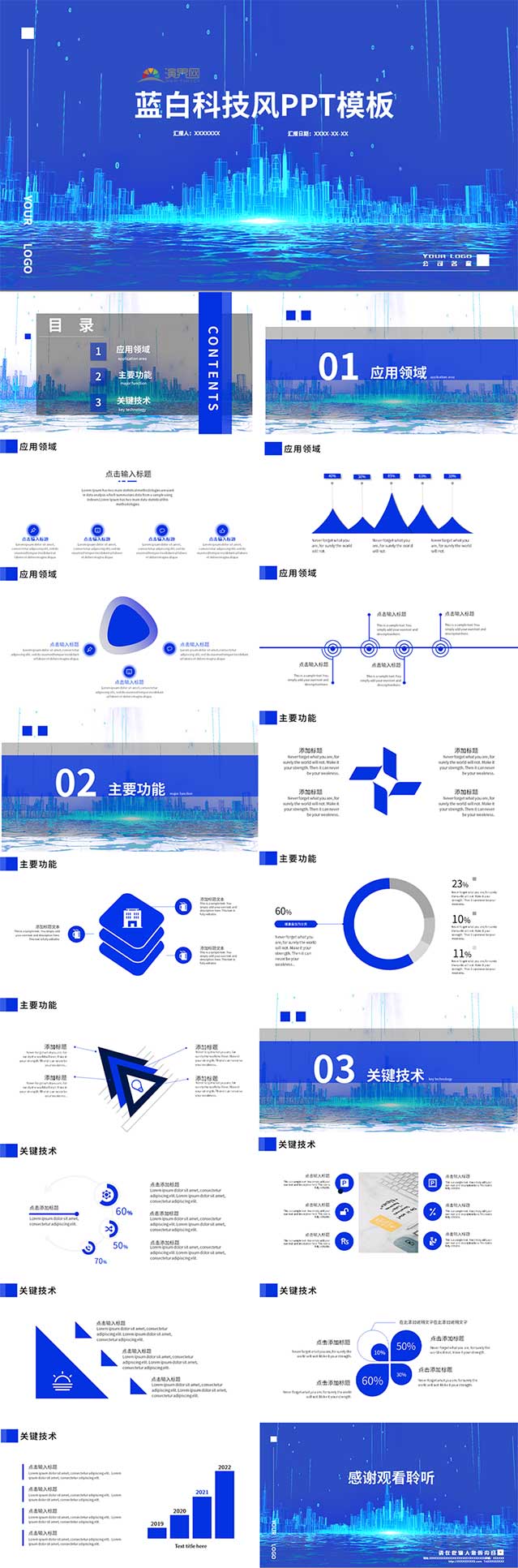 藍(lán)白科技風(fēng)介紹總結(jié)匯報(bào)圖表PPT模板