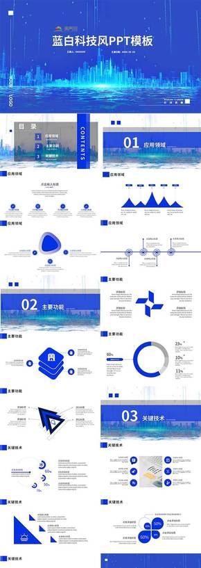 藍(lán)白科技風(fēng)介紹總結(jié)匯報圖表PPT模板