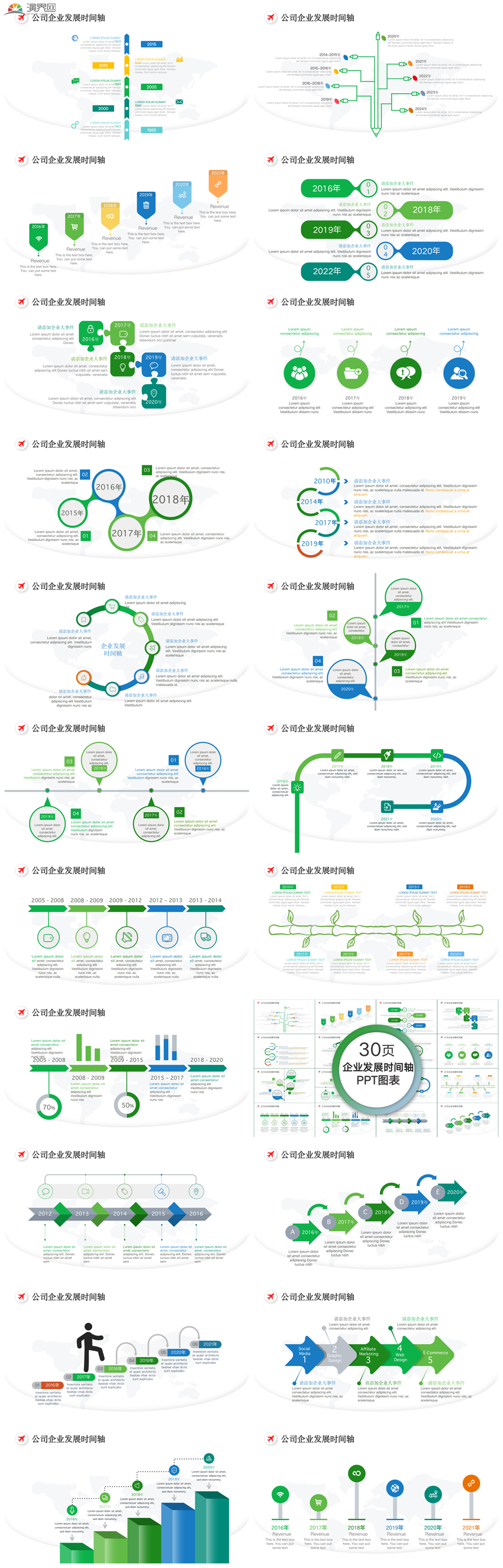 30頁企業(yè)發(fā)展時間軸商務(wù)PPT圖表合集