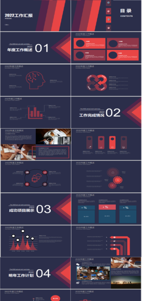深藍色年終總結ppt模板