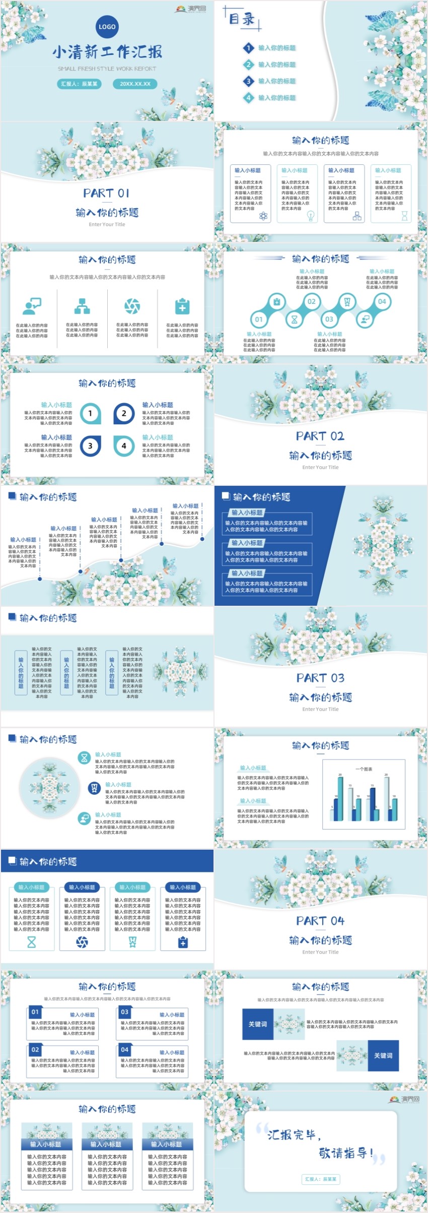 藍(lán)色小清新工作匯報(bào)PPT模板