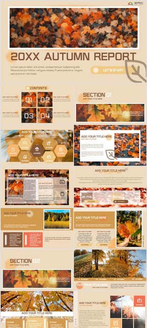  PPT template for autumn abstract oil painting advertisement design in milk tea color