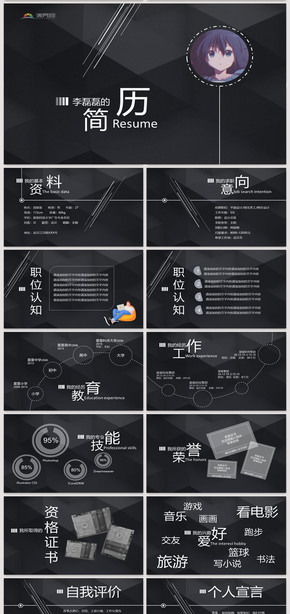 時(shí)尚黑色背景個(gè)人求職應(yīng)聘競聘簡歷PPT模板